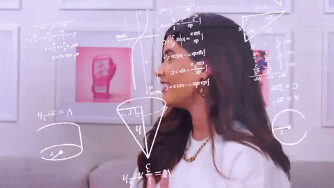The 'confused math lady' meme: a woman squinting, overlaid with floating equations.